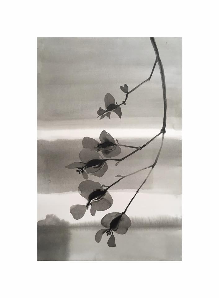 Branch in the japanese garden * ink *  37 x 57 cm