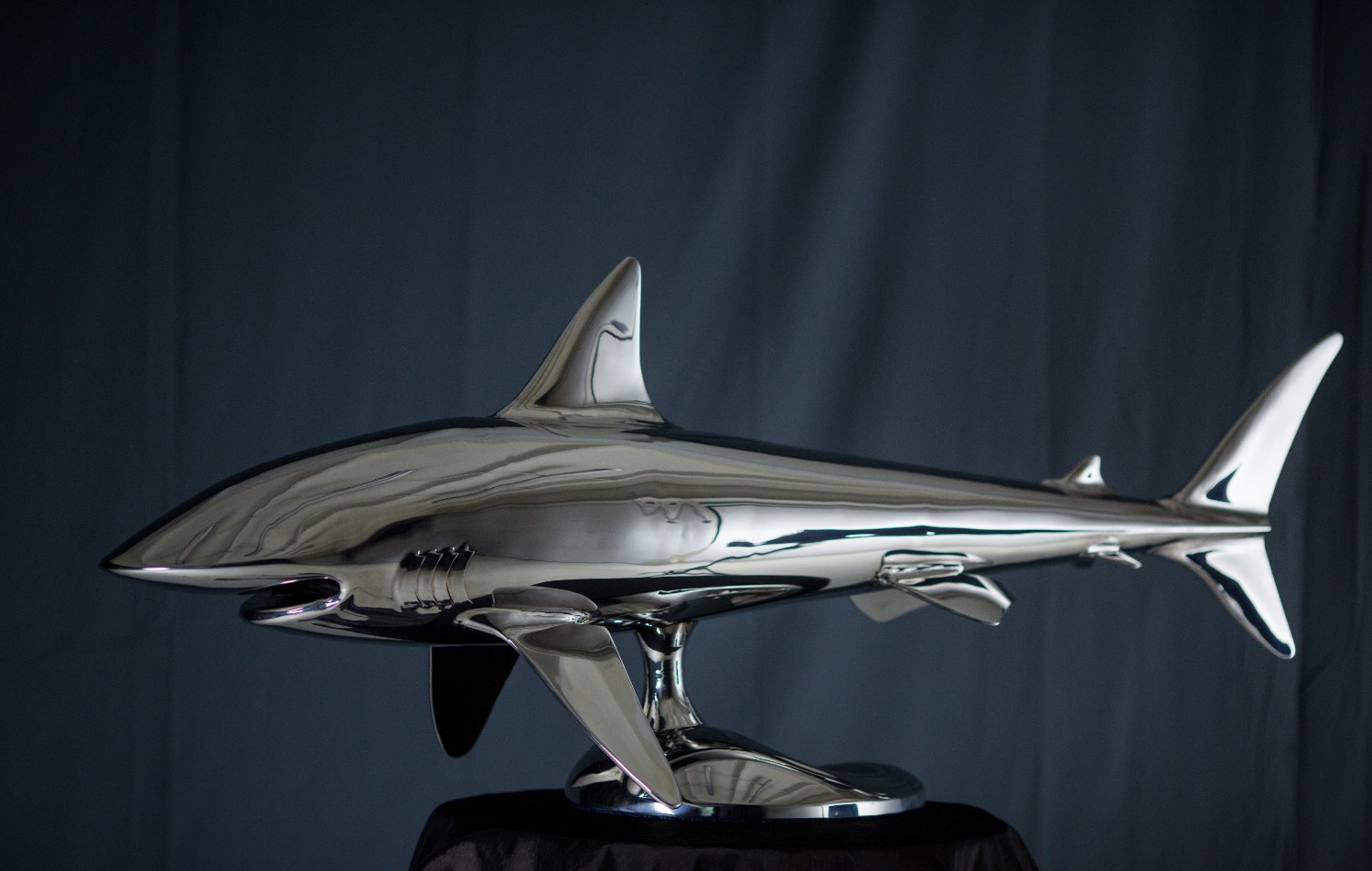 Скульптура акулы. Нержавеющая сталь. Длина 1,5 метра. 