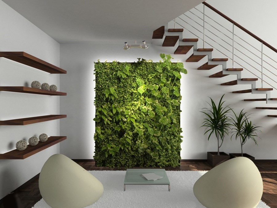 Зеленый цвет стен в гостиной — добавление природности